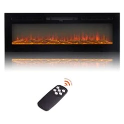 Kinbor 50 Inch Electric Fireplace, Wall Mounted And Recessed Linear Fireplace Heater With Remote Control, Touch Screen, 1500/750w, Adjustable 9 Flame Colors -Solo Stoves Shop 313M2LQE6PL