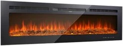 AthLike 60'' Recessed And Wall Mounted Electric Fireplace, 750/1500W Low Noise Linear Heater, With Multicolor Flame And 5 Flame Brightness, Log&Crystal, Touch Screen Remote Control,1-8h Timer, Black -Solo Stoves Shop 318VHK3HngL. AC