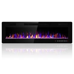Electactic 60 Inches Electric Fireplace Recessed And Wall Mounted, Fireplace Heater And Linear Fireplace, With Timer, Remote Control, Adjustable Flame Color, 750w/1500w, Black