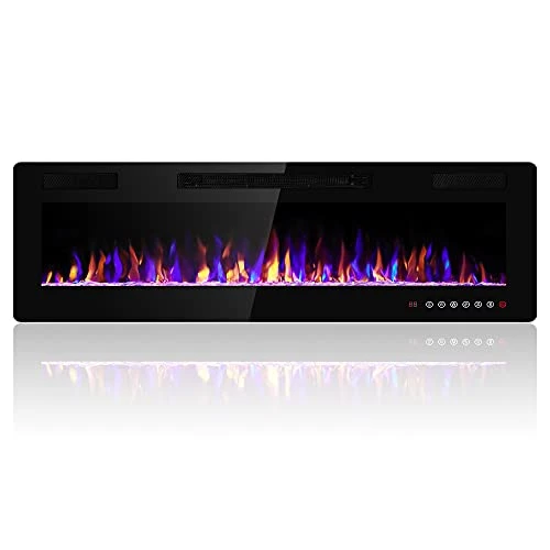 Electactic 60 Inches Electric Fireplace Recessed And Wall Mounted, Fireplace Heater And Linear Fireplace, With Timer, Remote Control, Adjustable Flame Color, 750w/1500w, Black 1 Electactic 60 Inches Electric Fireplace Recessed And Wall Mounted, Fireplace Heater And Linear Fireplace, With Timer, Remote Control, Adjustable Flame Color, 750w/1500w, Black