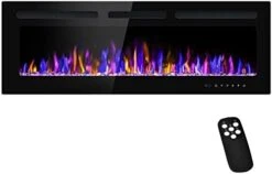 BETELNUT 50" Electric Fireplace Wall Mounted And Recessed With Remote Control, 750/1500W Ultra-Thin Wall Fireplace Heater W/Timer Adjustable Flame Color And Brightness, Log Set & Crystal Options -Solo Stoves Shop 31EnfLRIw9L. AC