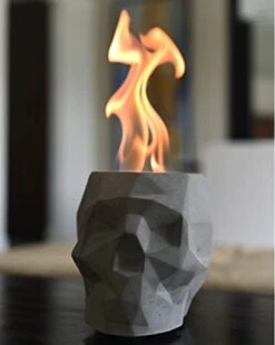 Colsen Tabletop Rubbing Alcohol Fireplace Indoor Outdoor Fire Pit Portable Fire Concrete Bowl Pot Fireplace (Skull) (Gray)