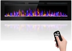 BETELNUT 50" Electric Fireplace Wall Mounted And Recessed With Remote Control, 750/1500W Ultra-Thin Wall Fireplace Heater W/Timer Adjustable Flame Color And Brightness, Log Set & Crystal Options -Solo Stoves Shop 31WdU279QWL. AC