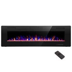 R.W.FLAME 60" Recessed And Wall Mounted Electric Fireplace, Low Noise, Remote Control With Timer,Touch Screen,Adjustable Flame Color And Speed, 750-1500W
