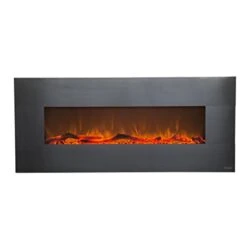Touchstone 80026 - Stainless Electric Fireplace - (Stainless) - 50 Inch Wide - On-Wall Hanging - Log & Crystal Included - 5 Flame Settings - Realistic Flame - 1500/750W - Timer & Remote
