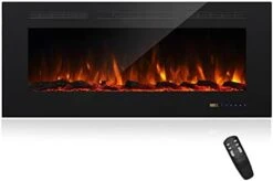 Masarflame 42" Recessed Electric Fireplace Insert, 5 Flame Settings, Log Set Or Crystal Options, Temperature Control By Touch Panel & Remote, 750/ 1500W Heater, Black -Solo Stoves Shop 31j7N 6YhES. AC
