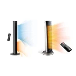 Lasko Portable Fan & Heater All Season Comfort Control Tower Fan And Space Heater In One, Black, Large & 29” Ceramic Tower Heater, Whole Room Heating, Remote Control, 1500W, Black