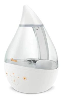 Crane 4-in-1 Drop Ultrasonic Cool Mist Humidifier, 1 Gallon, Top Fill Humidifier, 24 Hour Run Time, With Optional Sound Machine And Color Changing Nightlight, Clear/White