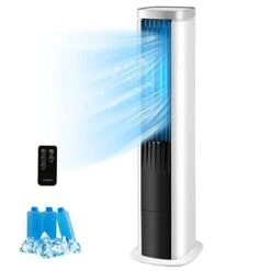 COSTWAY Evaporative Air Cooler, 40-Inch Bladeless Tower Cooler With Remote Control, 4 Ice Packs, 4 Speeds, 7H Timer, 60°Oscillation, Quiet Portable Swamp Cooler Fan For Bedroom Home Office