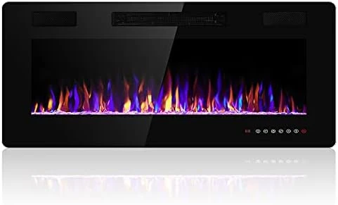 Electactic 60 Inches Electric Fireplace Recessed And Wall Mounted, Fireplace Heater And Linear Fireplace, With Timer, Remote Control, Adjustable Flame Color, 750w/1500w, Black 8 Electactic 60 Inches Electric Fireplace Recessed And Wall Mounted, Fireplace Heater And Linear Fireplace, With Timer, Remote Control, Adjustable Flame Color, 750w/1500w, Black - Image 8