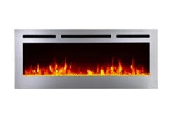 Touchstone Sideline Deluxe™ - Stainless Steel Electric Fireplace - 50 Inch Wide - In Wall Recessed - 5 Flame Settings - Multiple Color Flame - 1500W Heater - Log & Crystal Hearth Options- 86273