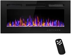 BETELNUT 50" Electric Fireplace Wall Mounted And Recessed With Remote Control, 750/1500W Ultra-Thin Wall Fireplace Heater W/Timer Adjustable Flame Color And Brightness, Log Set & Crystal Options -Solo Stoves Shop 31zgWPAgXpL. AC