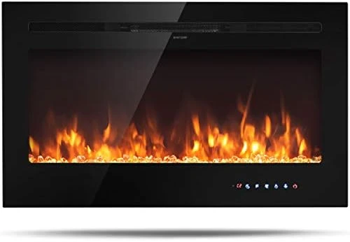 Tangkula 36 Inches Electric Fireplace Insert With Thermostat, In-Wall Recessed And Wall Mounted 1500 W Faux Fireplace, Touch Screen Control, 9 Flamer Color, Temperature Control & Timer (36 Inches) 5 Tangkula 36 Inches Electric Fireplace Insert With Thermostat, In-Wall Recessed And Wall Mounted 1500 W Faux Fireplace, Touch Screen Control, 9 Flamer Color, Temperature Control & Timer (36 Inches) - Image 5