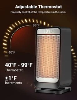 Space Heater, 1500W Fast Heating Ceramic Electric Heater With Thermostat, 5 Modes, 24h Timer, LED Display With Touch Control, Tip-over Protection, Ideal For Bedroom, Living Room & Garage Use -Solo Stoves Shop 4103RRoRkEL