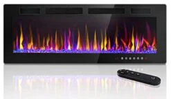 LEMBERI 50 Inch Electric Fireplace Recessed And Wall Mounted,750/1500W Fireplace Heater And Linear Fireplace With Touch Screen Control Panel, Timer,Remote Control,Adjustable Flame Color And Speed