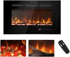 Kentsky 48 Inches Electric Fireplace Inserts, Recessed And Wall Mounted Fireplace Heater, Linear Fireplace W/Thermostat, Remote & Touch Screen, Multicolor Flame, Timer, Log & Crystal, 750W/1500W -Solo Stoves Shop 413ICC4Sc6L. AC 1