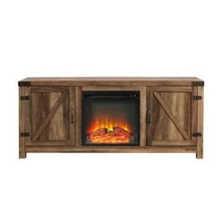 Walker Edison Georgetown Modern Farmhouse Double Barn Door Fireplace TV Stand For TVs Up To 65 Inches, 58 Inch, Rustic Oak -Solo Stoves Shop 413z6O4UuYL