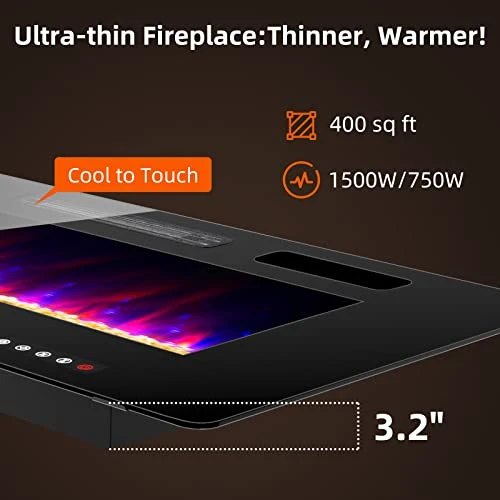 Zionheat 50 Inches Electric Fireplace-Wall Fireplace For Living Room-Fireplace Heater Insert Wall Mounted With Remote Control,Timer,12 Flame Colors,750/150W,Ultra Thin 3 Zionheat 50 Inches Electric Fireplace-Wall Fireplace For Living Room-Fireplace Heater Insert Wall Mounted With Remote Control,Timer,12 Flame Colors,750/150W,Ultra Thin - Image 3