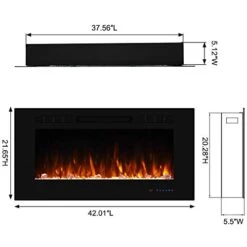 Masarflame 42" Recessed Electric Fireplace Insert, 5 Flame Settings, Log Set Or Crystal Options, Temperature Control By Touch Panel & Remote, 750/ 1500W Heater, Black -Solo Stoves Shop 417CqL0dKhL