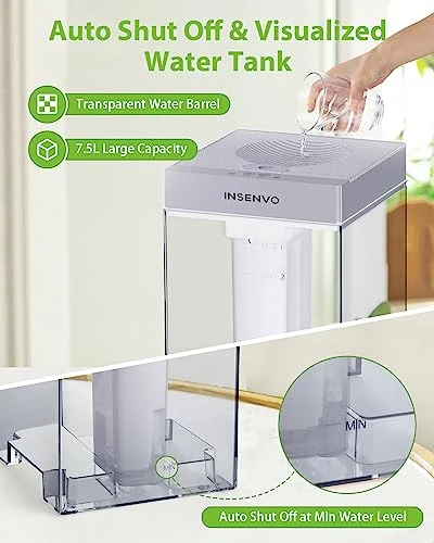 INSENVO Humidifier 7.5L For Large Bedroom, Top Fill& Anti-leak Design, Ultrasonic Cool Mist Air Humidifers Indoor For Baby&Plants, Disassemble&Clean Easily, Visualized Water Tank, Auto Shut-off, Grey 6 INSENVO Humidifier 7.5L For Large Bedroom, Top Fill& Anti-leak Design, Ultrasonic Cool Mist Air Humidifers Indoor For Baby&Plants, Disassemble&Clean Easily, Visualized Water Tank, Auto Shut-off, Grey - Image 6