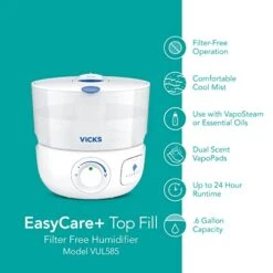 Vicks EasyCare+ Top Fill Filter-Free Cool Mist Humidifier, Small Room–For Vapors 2 Ways –Works With Vicks VapoPads And VapoSteam, White -Solo Stoves Shop 418oVs4UJiL