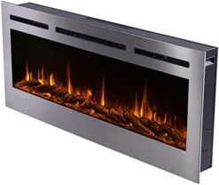 Touchstone Sideline Deluxe™ - Stainless Steel Electric Fireplace - 50 Inch Wide - In Wall Recessed - 5 Flame Settings - Multiple Color Flame - 1500W Heater - Log & Crystal Hearth Options- 86273 -Solo Stoves Shop 419W NgBeL. AC