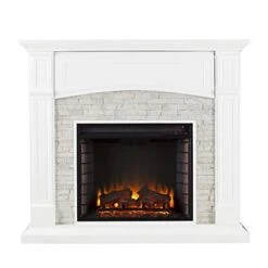 Seneca Electric Media Fireplace - White W/White Faux Stone -Solo Stoves Shop 419oaHdye3L