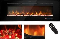 Kentsky 60 Inches Electric Fireplace Inserts, Recessed And Wall Mounted Fireplace Heater, Linear Fireplace W/Thermostat, Remote & Touch Screen, Multicolor Flame, Timer, Logs & Crystal, 750W/1500W -Solo Stoves Shop 41AEffLybyL. AC