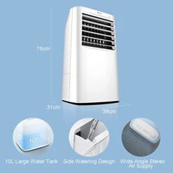BeiLiHe Evaporative Cooler, Portable Air Conditioner With 120°Oscillation Swamp Cooler, 4 Wind Speeds, 2H Timer, 2 Ice Packs, 10L Large Water Tank & Scroll Casters, For Outdoor Indoor Use -Solo Stoves Shop 41AJQDgJVOL