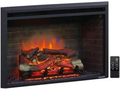 PuraFlame Western Electric Fireplace Insert With Fire Crackling Sound, Remote Control, 750/1500W, Black, 33 1/16 Inches Wide, 25 9/16 Inches High -Solo Stoves Shop 41AMEgW8wBL. AC