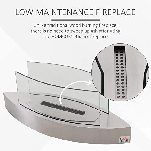 HOMCOM Ethanol Fireplace, 23.5" Tabletop 0.15 Gallon Stainless Steel 215 Sq. Ft., Burns Up To 2 Hours, Silver 4 HOMCOM Ethanol Fireplace, 23.5" Tabletop 0.15 Gallon Stainless Steel 215 Sq. Ft., Burns Up To 2 Hours, Silver - Image 4