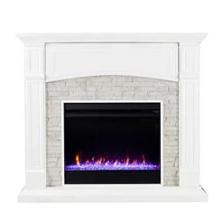 SEI Furniture Seneca Faux Stone Color Changing Electric Hidden Media Shelf Fireplace, Crisp White 10 SEI Furniture Seneca Faux Stone Color Changing Electric Hidden Media Shelf Fireplace, Crisp White -Solo Stoves Shop 41BNQxfSnQL