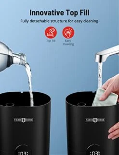 Humidifiers For Bedroom, PARIS RHÔNE 4L Top Fill Humidifiers For Home Large Room, Essential Oil Diffuser, Auto Humidity Sensor, 28dB Quiet,Timer,40H, Sleep Mode,Cool Mist Air Humidifier (Black) -Solo Stoves Shop 41ClnxLJc3L