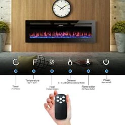 Electric Fireplace 50 Inch, Home4me Fireplace Heater Freestanding, Recessed And Wall Mounted Fireplace 750/1500W, Remote Control With Timer, Touch Screen, Low Noise, 12 Adjustable Flame Colors -Solo Stoves Shop 41EA7L7DVwL