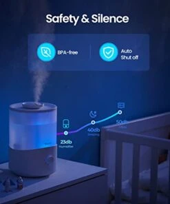 Pharata® Humidifiers For Bedroom Large Room, 2.5L Cool Mist Humidifier With Essential Oil Diffuser, Top Fill Humidifier For Baby, Home, Plant, Ultrasonic Humidification For Whole House, Auto Shut-Off, (White) -Solo Stoves Shop 41EF3C2pskL