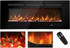 Kentsky 60 Inches Electric Fireplace Inserts, Recessed And Wall Mounted Fireplace Heater, Linear Fireplace W/Thermostat, Remote & Touch Screen, Multicolor Flame, Timer, Logs & Crystal, 750W/1500W -Solo Stoves Shop 41EXQr4AQL. AC