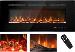 Kentsky 60 Inches Electric Fireplace Inserts, Recessed And Wall Mounted Fireplace Heater, Linear Fireplace W/Thermostat, Remote & Touch Screen, Multicolor Flame, Timer, Logs & Crystal, 750W/1500W -Solo Stoves Shop 41FHMmMlFiL. AC