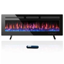 Electric Fireplace 50 Inch, Home4me Fireplace Heater Freestanding, Recessed And Wall Mounted Fireplace 750/1500W, Remote Control With Timer, Touch Screen, Low Noise, 12 Adjustable Flame Colors