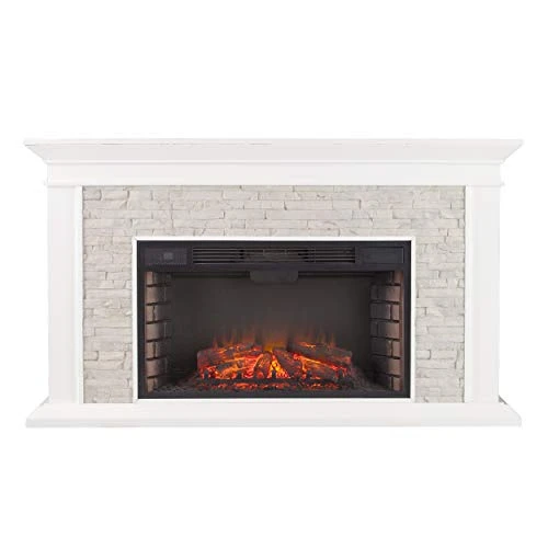 Canyon Heights Faux Stacked Stone Electric Fireplace - White 3 Canyon Heights Faux Stacked Stone Electric Fireplace - White - Image 3