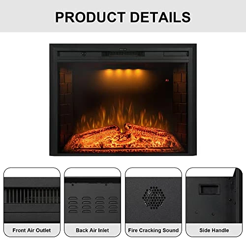 Benrocks 36'' Electric Fireplace Inserts, Recessed & Built In Wall Electric Fireplace Heater With Fire Crackling Sound, Adjustable Top Light & Flame Speed, Overheating Protection, 750/1500W Black 5 Benrocks 36'' Electric Fireplace Inserts, Recessed & Built In Wall Electric Fireplace Heater With Fire Crackling Sound, Adjustable Top Light & Flame Speed, Overheating Protection, 750/1500W Black - Image 5