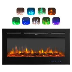 AuAg 60 Inch Electric Fireplace, Ultra-Thin In-Wall Recessed/Wall Mounted Fire Place Heater, Low Noise Remote Control With Timer, Touch Screen, Adjustable Flame Color, Log & Crystal 1500/750W -Solo Stoves Shop 41IHk1ll5lL