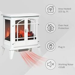 HOMCOM Electric Fireplace Heater, Freestanding Fireplace Stove With Realistic LED Log Flames And Overheating Safety Protection, 1400W, White 12 HOMCOM Electric Fireplace Heater, Freestanding Fireplace Stove With Realistic LED Log Flames And Overheating Safety Protection, 1400W, White -Solo Stoves Shop 41JHrGK86CL