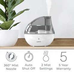 Pure Enrichment® MistAire™ Silver Ultrasonic Cool Mist Humidifier For Bedroom, Office, Nursery & Indoor Plants - Lasts Up To 25 Hours, Whisper-Quiet Operation, Optional Night Light, & Auto Shut-Off -Solo Stoves Shop 41JQv5krGkL