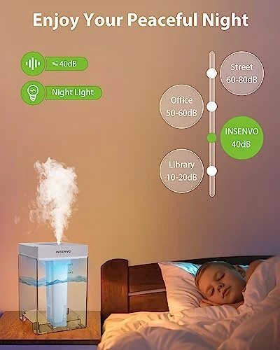 INSENVO Humidifier 7.5L For Large Bedroom, Top Fill& Anti-leak Design, Ultrasonic Cool Mist Air Humidifers Indoor For Baby&Plants, Disassemble&Clean Easily, Visualized Water Tank, Auto Shut-off, Grey 4 INSENVO Humidifier 7.5L For Large Bedroom, Top Fill& Anti-leak Design, Ultrasonic Cool Mist Air Humidifers Indoor For Baby&Plants, Disassemble&Clean Easily, Visualized Water Tank, Auto Shut-off, Grey - Image 4