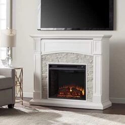Seneca Electric Media Fireplace - White W/White Faux Stone -Solo Stoves Shop 41KpupWrCzL