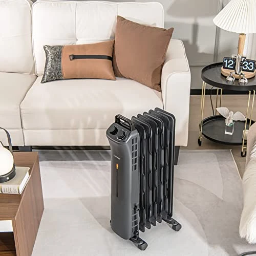 COSTWAY 1500W Oil Filled Radiator Heater, Electric Oil Radiant Heater W/Universal Wheels, 3-Level Heat, Tip-over & Overheat Protection, Portable Space Heater For Home Office Indoor Use, Black 2 COSTWAY 1500W Oil Filled Radiator Heater, Electric Oil Radiant Heater W/Universal Wheels, 3-Level Heat, Tip-over & Overheat Protection, Portable Space Heater For Home Office Indoor Use, Black - Image 2
