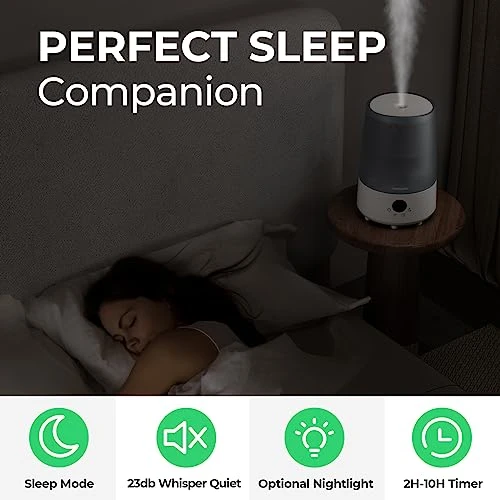 Homvana Small Humidifiers For Baby Bedroom Home, Cool Mist Top-Fill 3L 32H, Quiet 23dB (SilentSpray Tech), Kids Humidifier, Essential Oil Diffuser For Office, Plants, Nursery, BPA FREE, 7 Colors Light 2 Homvana Small Humidifiers For Baby Bedroom Home, Cool Mist Top-Fill 3L 32H, Quiet 23dB (SilentSpray Tech), Kids Humidifier, Essential Oil Diffuser For Office, Plants, Nursery, BPA FREE, 7 Colors Light - Image 2