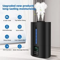6L Humidifiers For Bedroom Large Room Home, Cool And Warm Humidifiers For Baby And Plants Mist Top Fill Desk Humidifiers Essential Oil Diffuser, Quiet Humidifiers With Adjustable Mist,360°Nozzle-Black