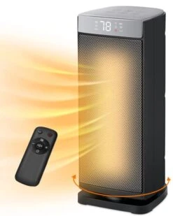 Kopbeau 1500w Electric & Portable Ceramic Space Heater With Thermostat, 24Hrs Timer, 80°Oscillating Function, With Remote Control For Indoor Use