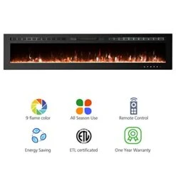 GMHome 80 Inches Wall Recessed Electric Fireplace Wall Mounted In-Wall Built Heater, Log Sets & Crystals, 9 Changeable Colors, With Remote, 1500W Fireplace, Black -Solo Stoves Shop 41LrXg7aibL